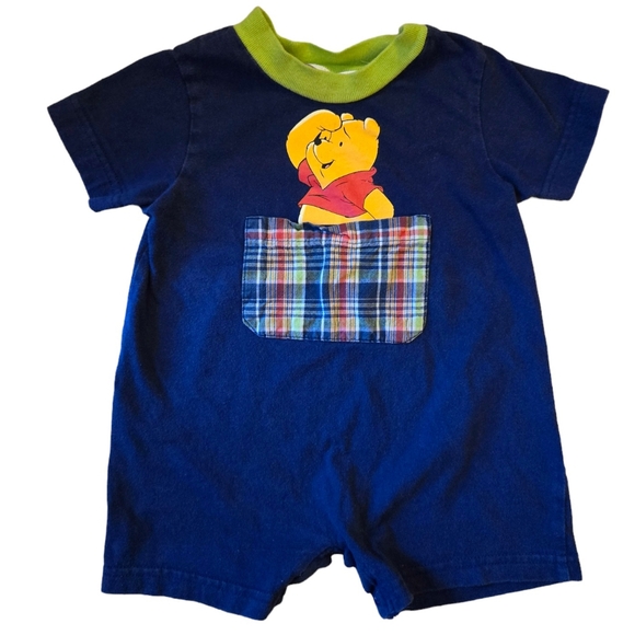 Disney Other - Vintage 1990s Y2K Disney Winnie the Pooh navy blue plaid onesie
